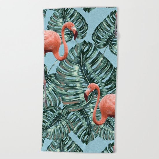Whimsical Flamingo Pattern #society6 #decor #buyart Beach Towel