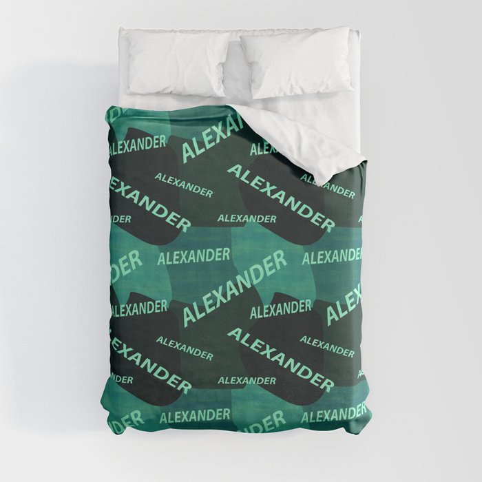 seamless pattern with the name Alexander in blue colors and watercolor texture Duvet Cover