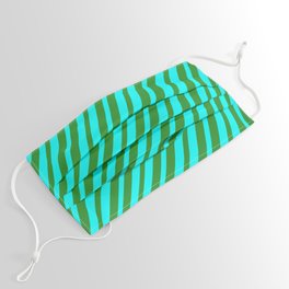 [ Thumbnail: Forest Green and Aqua Colored Lined/Striped Pattern Face Mask ]