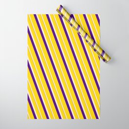 [ Thumbnail: Yellow, Beige, and Indigo Colored Lines/Stripes Pattern Wrapping Paper ]