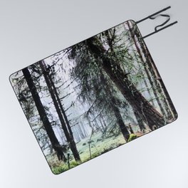 Scottish Pine Forest Misty View in I Art and Afterglow  Picnic Blanket