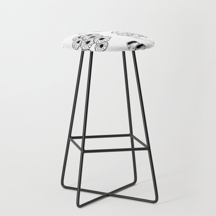 Corals Pattern Black and White Bar Stool