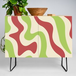 70s Abstract Retro Swirl Print - Middle Green Yellow and Deep Chestnut Credenza