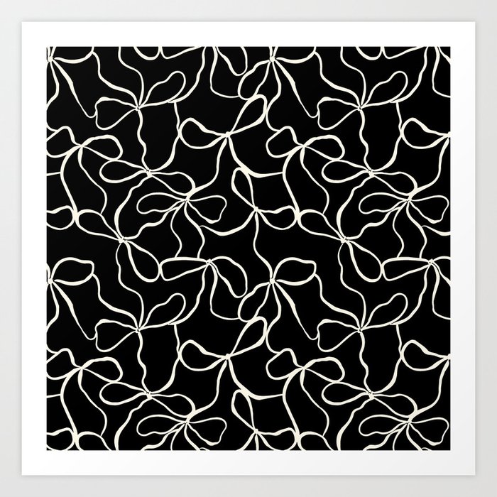 Coquette cream Bows on black background  Art Print