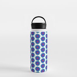 Simple Blue Flowers with Polka Dots on White Water Bottle