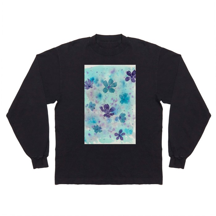 Cottage Floral in Purples and Blues in a Watercolor Wash Long Sleeve T Shirt