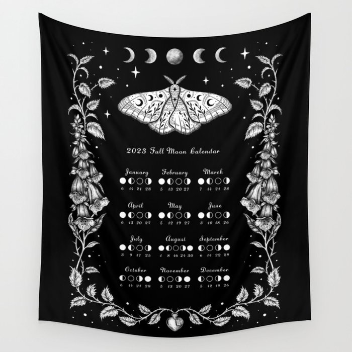 2023 Full Moon Calendar - Witchy Garden Wall Tapestry