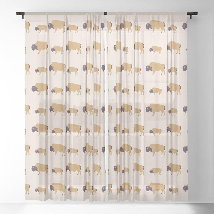 Bison And Baby (Autumn) Sheer Curtain