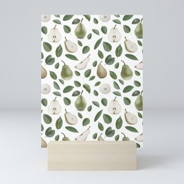 Pears and leaves - gray and green Mini Art Print