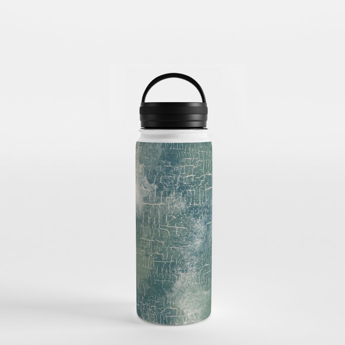 Grunge Abstract Art in Teal, Olive Green and Cream Water Bottle