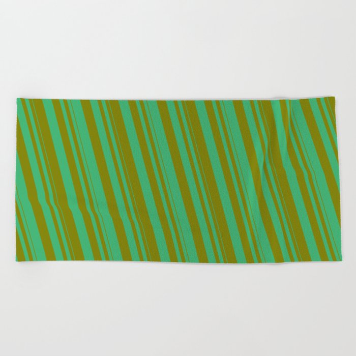 Sea Green & Green Colored Striped/Lined Pattern Beach Towel