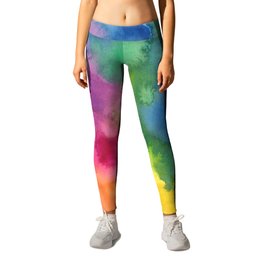 Bright Rainbow Watercolor Abstract Leggings