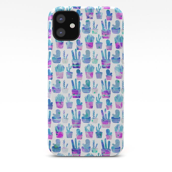 Modern Hand Painted Pink Teal Watercolor Cute Cactus Floral Iphone