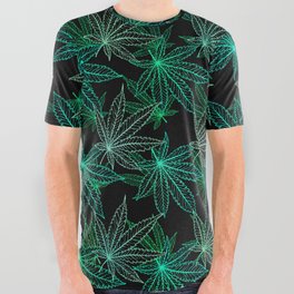 Cannabis Leaf (Black Glow) - Frost All Over Graphic Tee | Cannabis, Pattern, Green, Black, Leaves, Neon, Leaf, Linework, Indica, Dotwork 