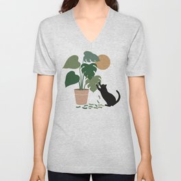 Cat and Plant 13: The Making of Monstera V Neck T Shirt