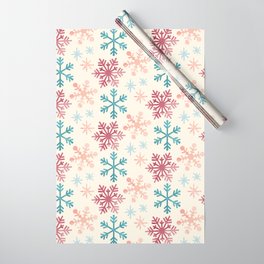 Christmas Pattern Watercolor Snowflake Pink Blue Wrapping Paper