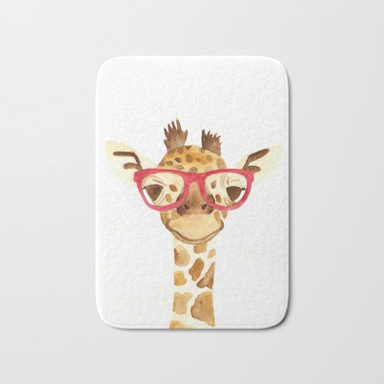giraffe with glasses Bath Mat