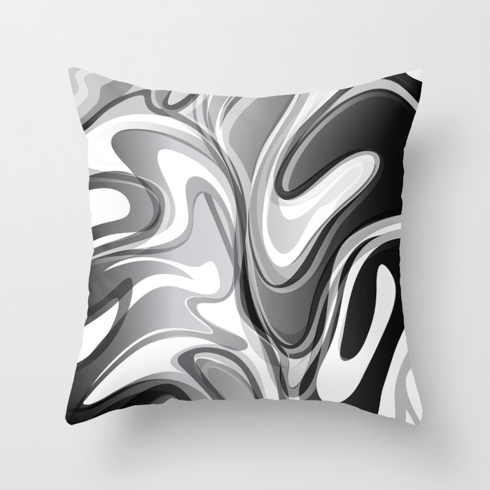 Liquify in Gray, Black and White Throw Pillow
