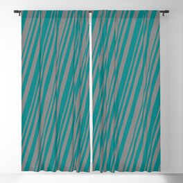 [ Thumbnail: Teal and Gray Colored Striped Pattern Blackout Curtain ]