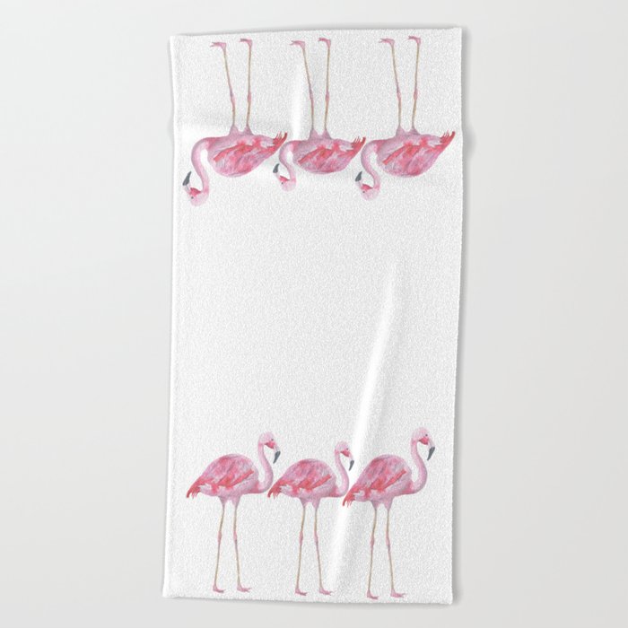 Flamingo - Pink Bird - Animal On White Background Beach Towel