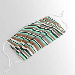 [ Thumbnail: Eyecatching Aquamarine, Gray, Brown, Mint Cream, and Black Colored Striped/Lined Pattern Face Mask ]