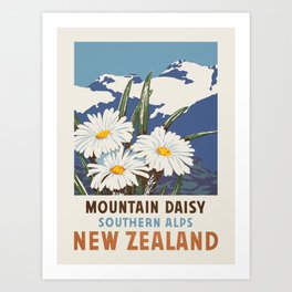 New Zealand, Southern Alps - Vintage travel poster, 1930s Art Print