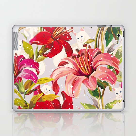 Pattern flowers and cats Laptop & iPad Skin