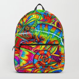 Psychedelizard Colorful Psychedelic Chameleon Rainbow Lizard Backpack