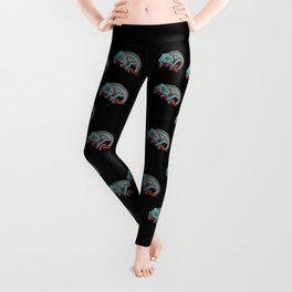 Panther Chameleon Turquoise Blue & Coral Red Leggings