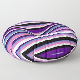[ Thumbnail: Eyecatching Indigo, Blue, Hot Pink, Lavender, and Black Colored Lines Pattern Floor Pillow ]