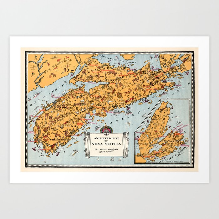 1929 Vintage Map of Nova Scotia Art Print