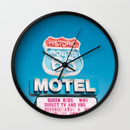 Historic Route 66 Motel Sign - Arizona Southwest USA Road Trip Photo Wall Clock