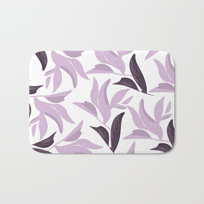 Abstract Modern Pastel Lavender White Leaves Floral Bath Mat By
