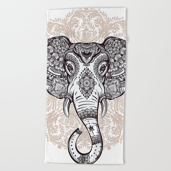 Elephant on Mandala Beach Towel
