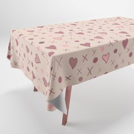 Plush pink doodle pattern with abstract hearts and polka dots Tablecloth