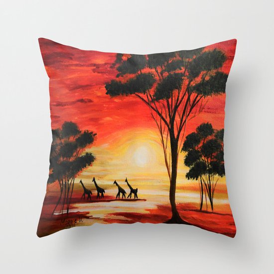 African sunset Throw Pillow