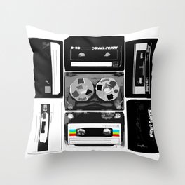 Retro Music Cassette Tapes - Black & White Throw Pillow