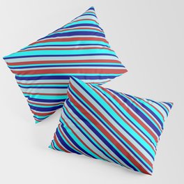 [ Thumbnail: Powder Blue, Red, Aqua, and Blue Colored Lined Pattern Pillow Sham ]
