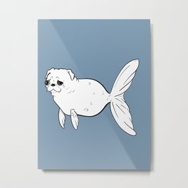 Pugfish Metal Print | Merdog, Fish, Merpug, Animalart, Sadpug, Animal, Puppy, Fishpuppy, Digital, Drawing 