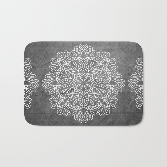 Mandala Vintage White on Ocean Fog Gray Bath Mat