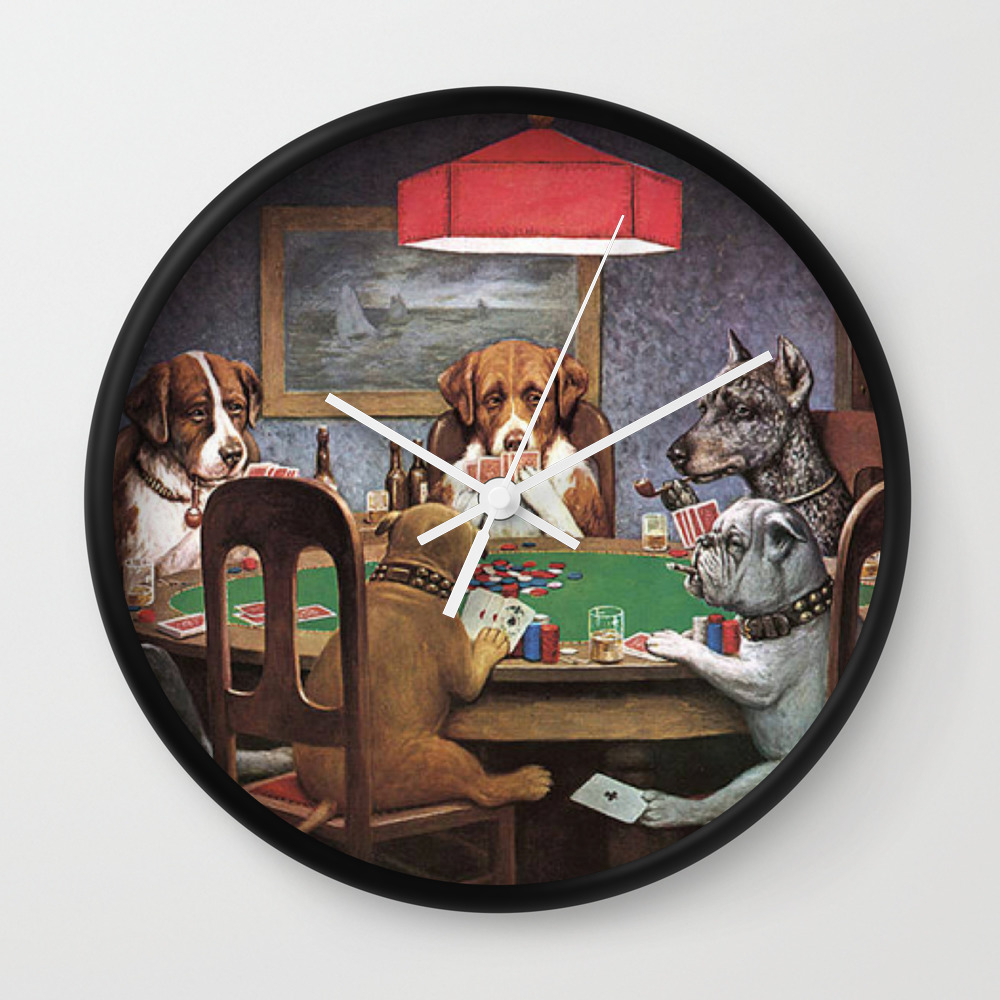 Dogs Playing Poker A Friend In Need Painting Wall Clock By
