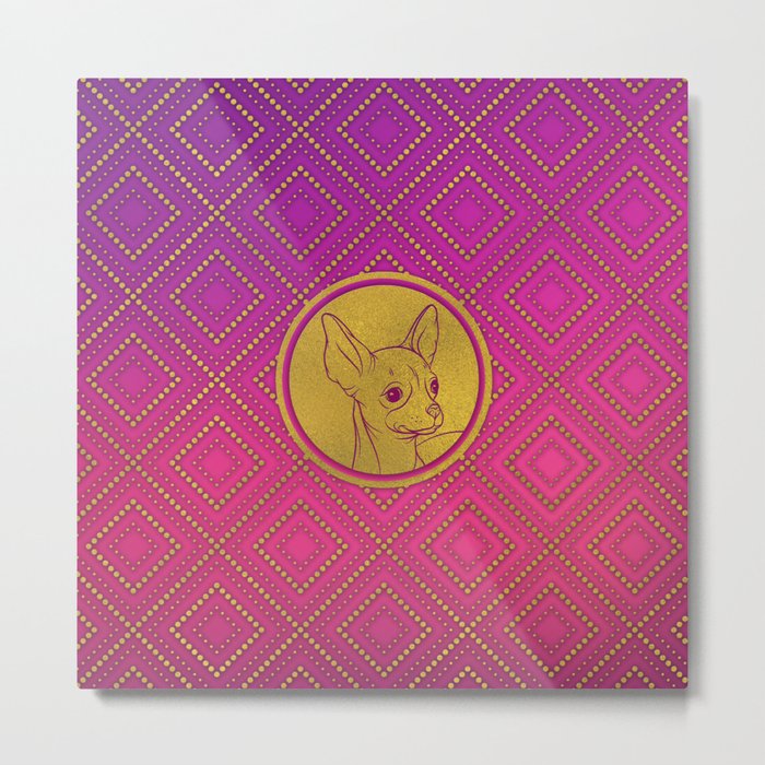 Golden Embossed Chihuahua on pink /purple Metal Print