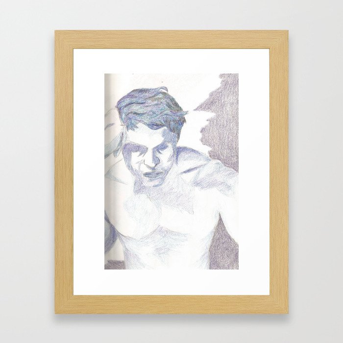 Self-Portrait in Blue Framed Art Print