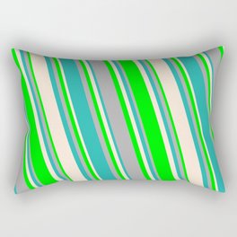 [ Thumbnail: Beige, Lime, Dark Gray, and Light Sea Green Colored Pattern of Stripes Rectangular Pillow ]