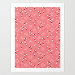 Candy Canes and Snowflakes Pattern Pink Art Print