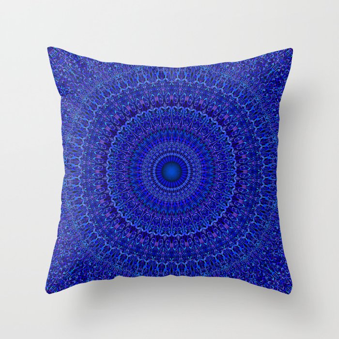 Blue Psychedelic Floral Mandala Throw Pillow