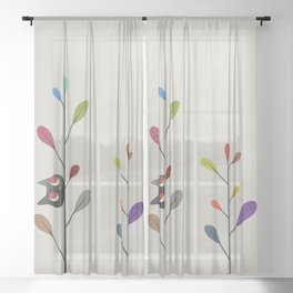 Floral cat and plant Sheer Curtain