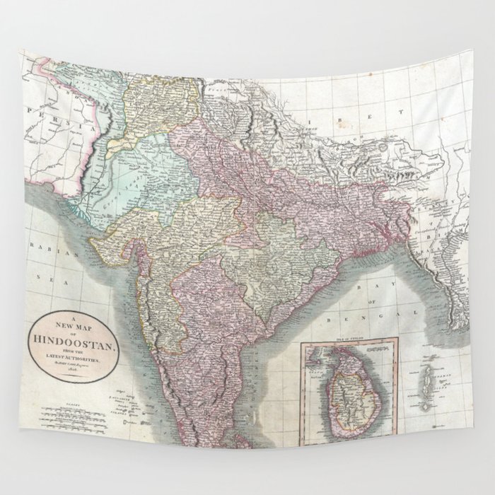 Vintage Map of India (1806) Wall Tapestry