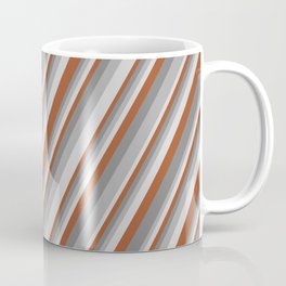[ Thumbnail: Sienna, Grey, Dark Gray & Light Gray Colored Lines/Stripes Pattern Coffee Mug ]