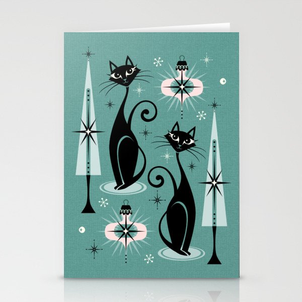 Mid Century Meow Atomic Kitty Christmas ©studioxtine Stationery Cards
